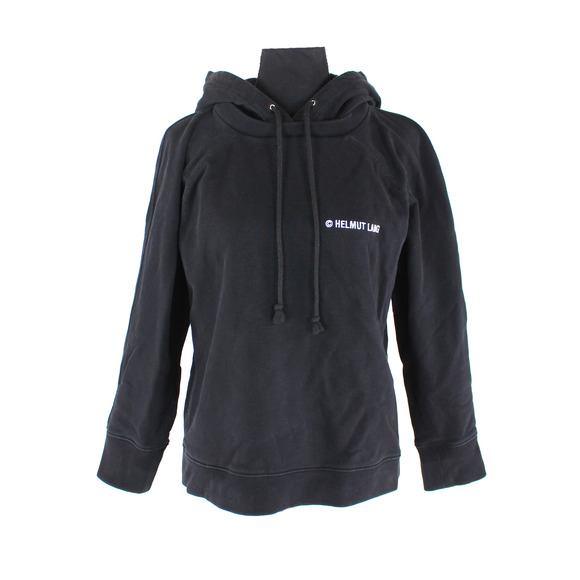 Helmut Lang Black White Logo Embroidered Hoodie Medium Cotton Hooded Sweatshirt - Picture 2 of 7